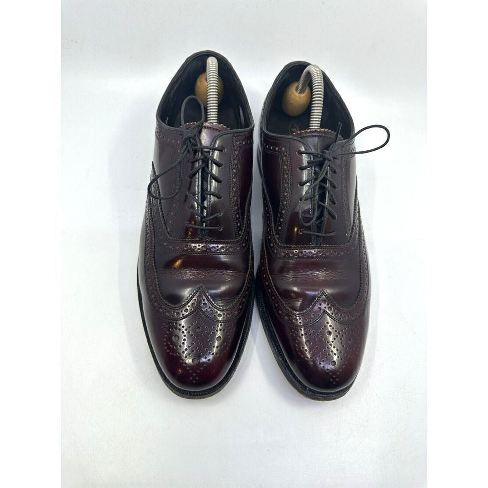 Florsheim Wingtip Oxford Mens 10 D Burgundy‎ Good Leather Brogue Made in USA - Picture 4 of 11